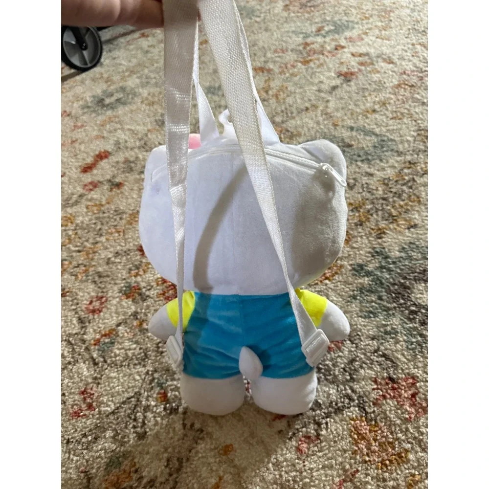 Sanrio Hello Kitty Plush Backpack Blue Overalls Pink Bow Kawaii Kids Bag 11in